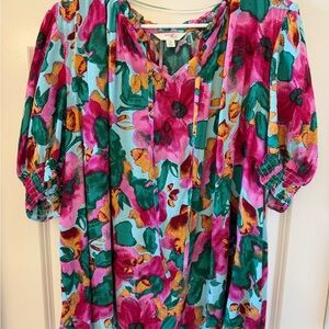 Floral Blouse - Pink, Green, Blue